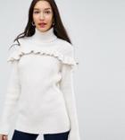 Y.a.s Tall Ruffle Front Roll Neck Sweater - White