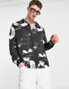 Asos Design Nasa Relaxed Revere Shirt In Black With White Print