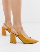New Look Slingback Block Heeled Shoes In Dark Yellow Croc