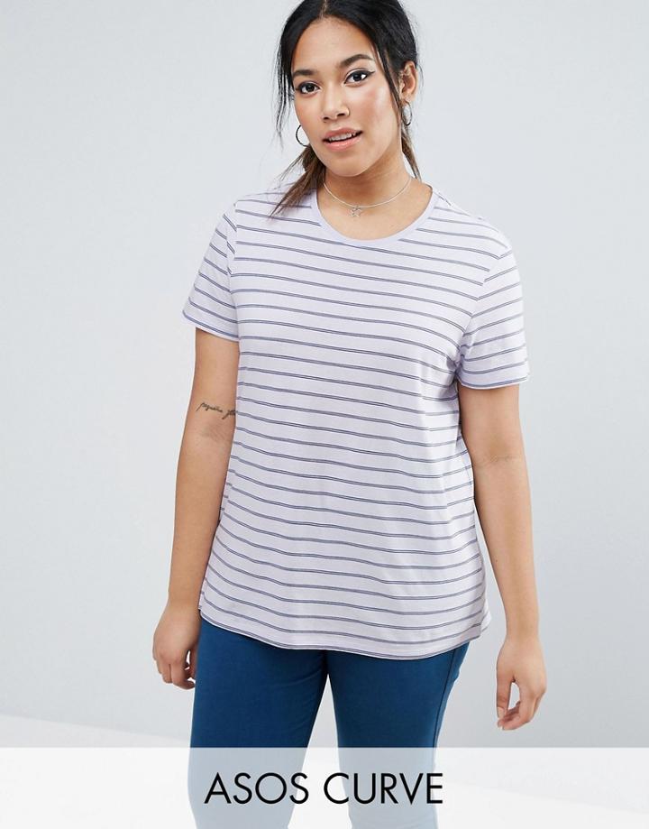 Asos Curve Stripe Crew Neck T-shirt - Purple