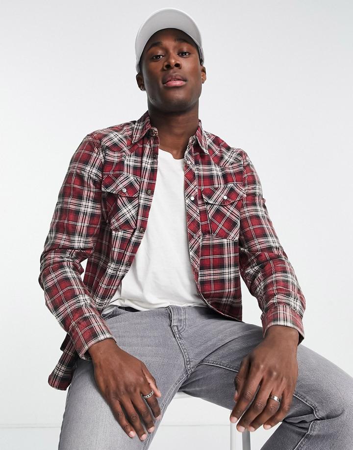 Bellfield Long Sleeve Check Shirt In Burgundy Ecru-red