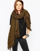 Asos Oversized Scarf In Wool Mix Basket Stitch - Green