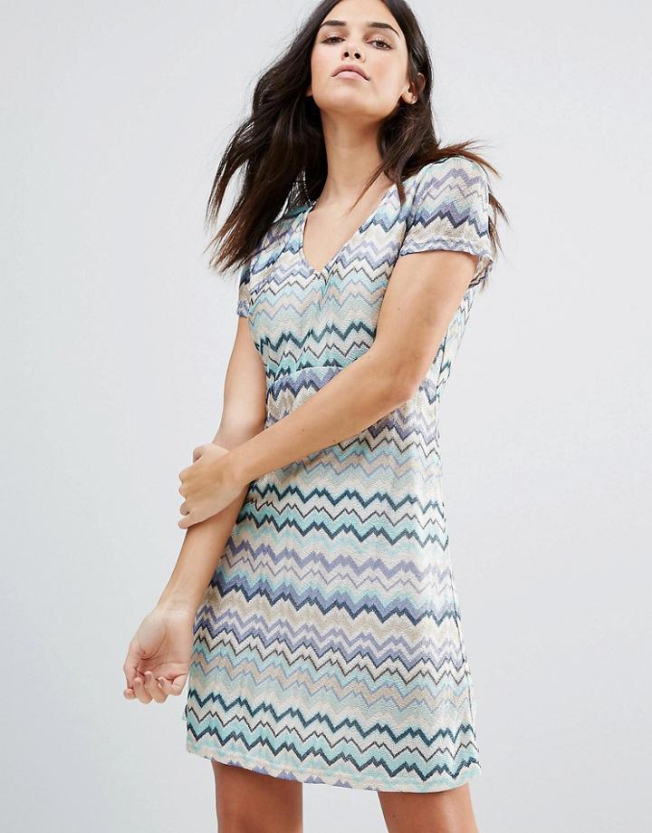 Traffic People Striped Short Sleeve Midi Dress - Blue