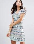 Traffic People Striped Short Sleeve Midi Dress - Blue