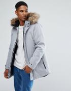 Jack & Jones Core Parka With Fleece Lined Hood And Faux Fur Trim - Black