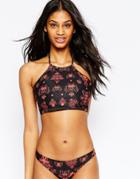 Asos Fuller Bust Exclusive Flame Baroque Print Halter Crop Bikini Top Dd-f - Flame Baroque