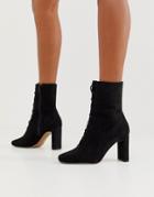 Asos Design Expression Lace Up Heeled Boots In Black - Black