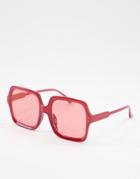 Asos Design Recycled Oversized Square 70s Sunglasses In Red