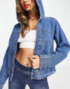 Noisy May Denim Hooded Jacket In Medium Blue