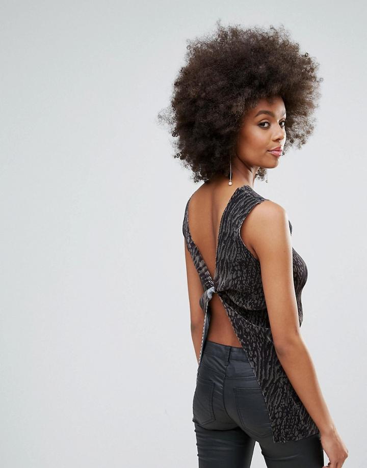 Ax Paris Textured Top With Back Detail - Green