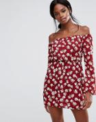 Missguided Floral Print Bardot Mini Dress - Multi