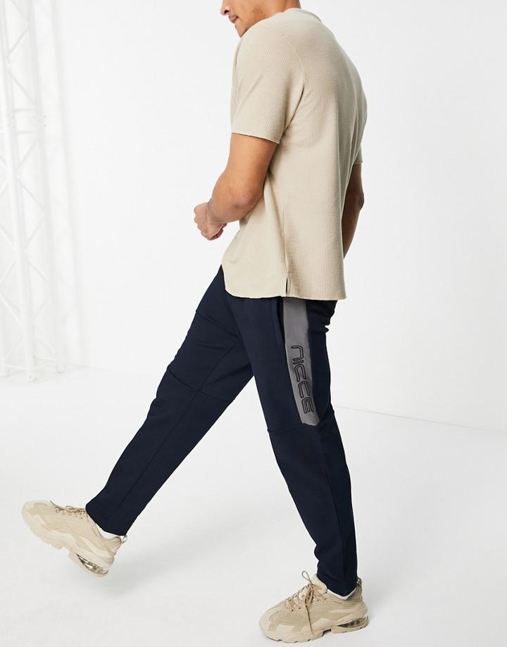 Nicce Dax Mix Media Tapered Sweatpants In Navy