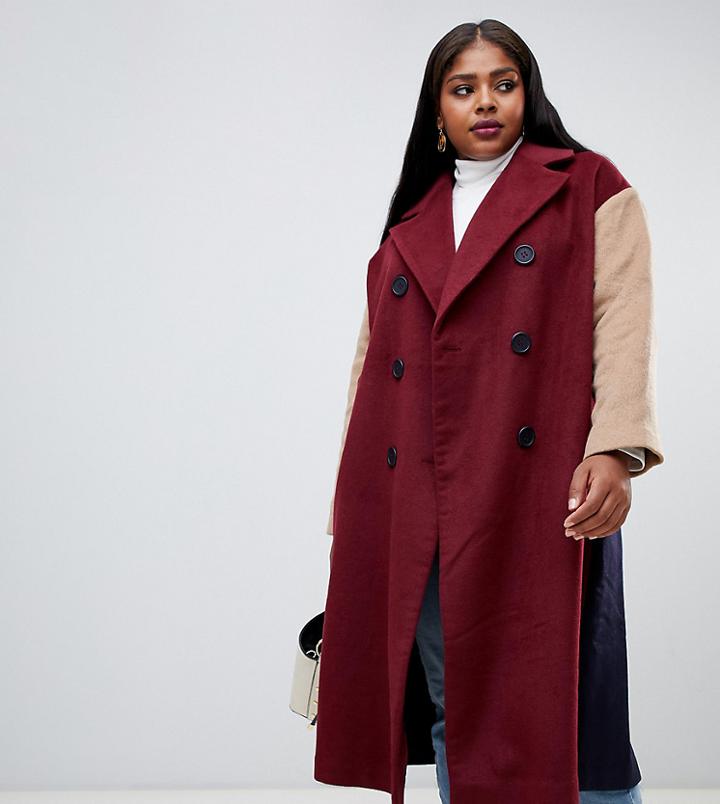 Asos Design Curve Coat With Contrast Blocking - Multi