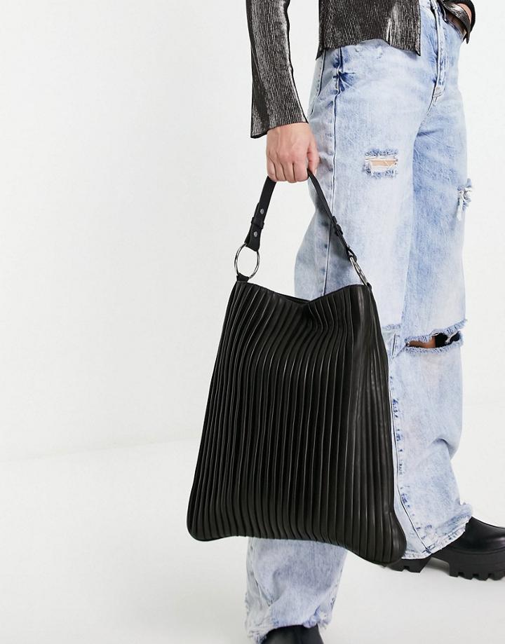 Topshop Leather Pliesse Tote In Black