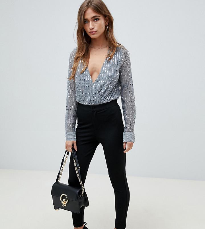 Asos Design Petite High Waisted Stretch Pants In Black