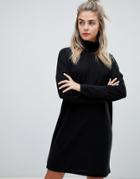 Noisy May Roll Neck Batwing Knitted Mini Sweater Dress In Black - Black