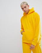 Champion Velour Oversized Hoodie With Small Script Logo In Yellow - Yellow