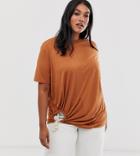 Asos Design Curve T-shirt With Rope Trim Tie Side - Brown