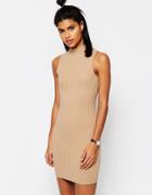 Asos Sleeveless Chunky Rib Body-conscious Dress - Brown