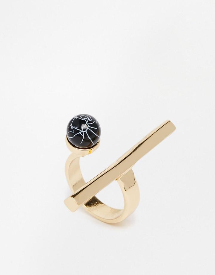 Monki Long Bar And Stone Ring - Gold