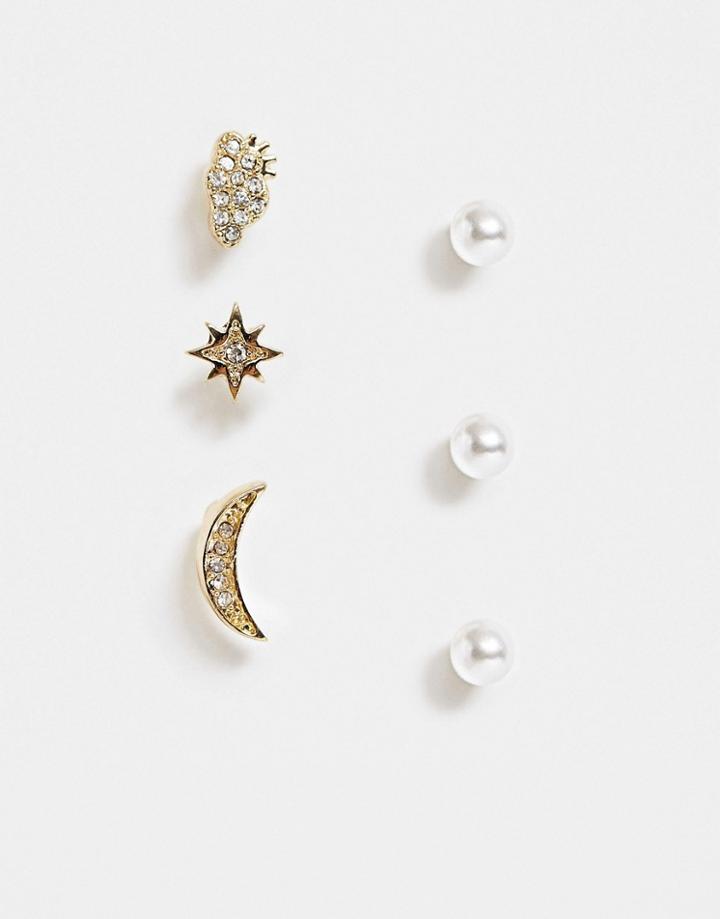 Pieces Pearl And Rhinestone Mixed Stud Multi Pack-gold