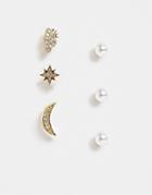 Pieces Pearl And Rhinestone Mixed Stud Multi Pack-gold
