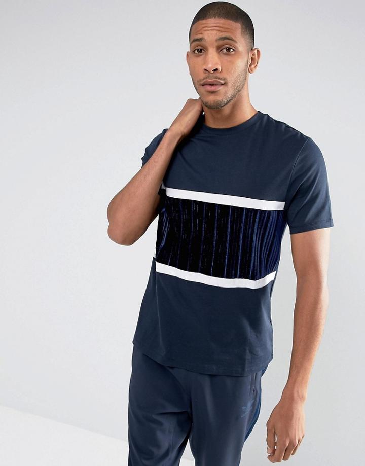 Asos Oversized T-shirt With Navy Textured Velour Panel - Navy