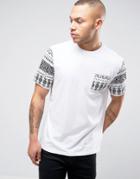 Asos T-shirt With Geo-tribal Print Sleeve And Pocket - White