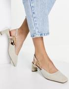 Asos Design Smart Chain Detail Mid Heeled Shoes In Natural-neutral
