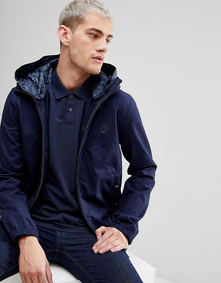 Pretty Green Cotton Sevenoaks Jacket With Printed Paisley Hood In Navy - Navy