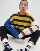 Asos Design Knitted Stripe Sweater In Yellow - Yellow
