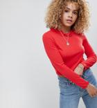 River Island Petite Ruffle Neck Crop Top - Red