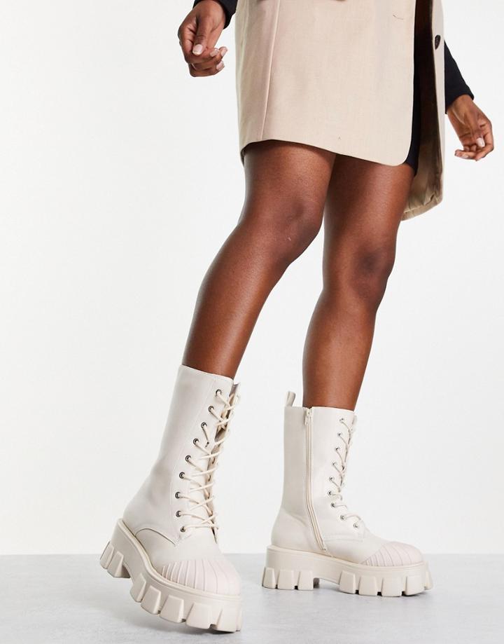 Truffle Collection Chunky Lace Up Boots In Black With Exaggerated Sole-white