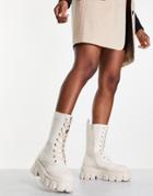 Truffle Collection Chunky Lace Up Boots In Black With Exaggerated Sole-white