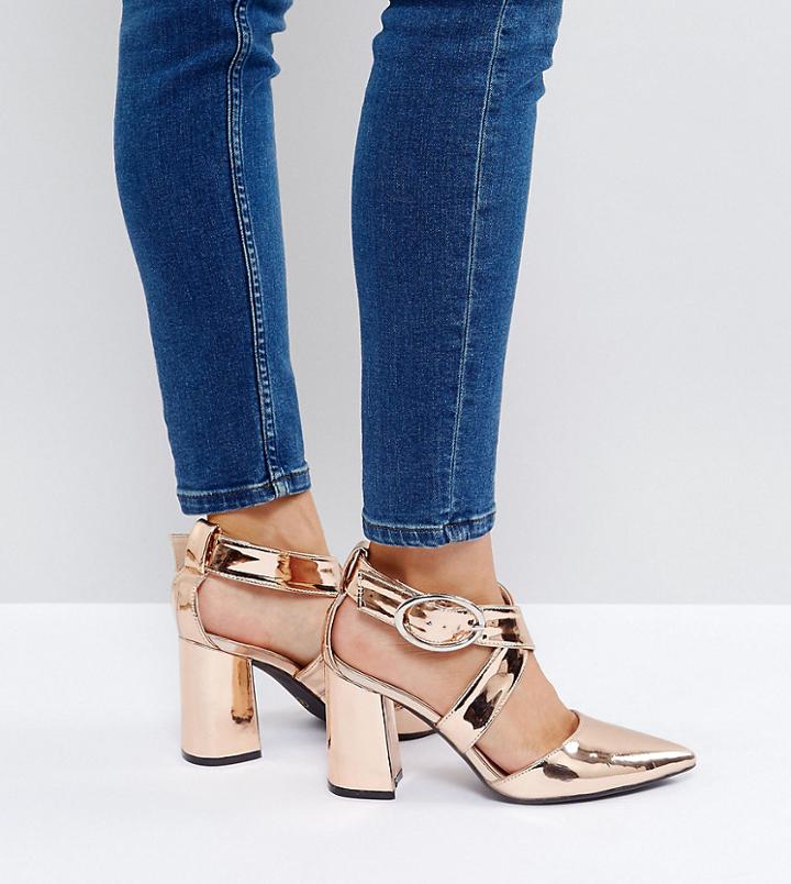 The March Rose Gold Cross Strap Heeled Shoes - Gold