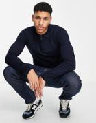 Gianni Feraud Tipped Knitted Zip Polo Shirt-navy