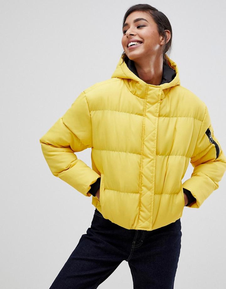Brave Soul Karen Padded Jacket With Hood - Yellow
