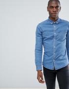 Asos Design Slim Stretch Denim Shirt In Mid Wash - Blue
