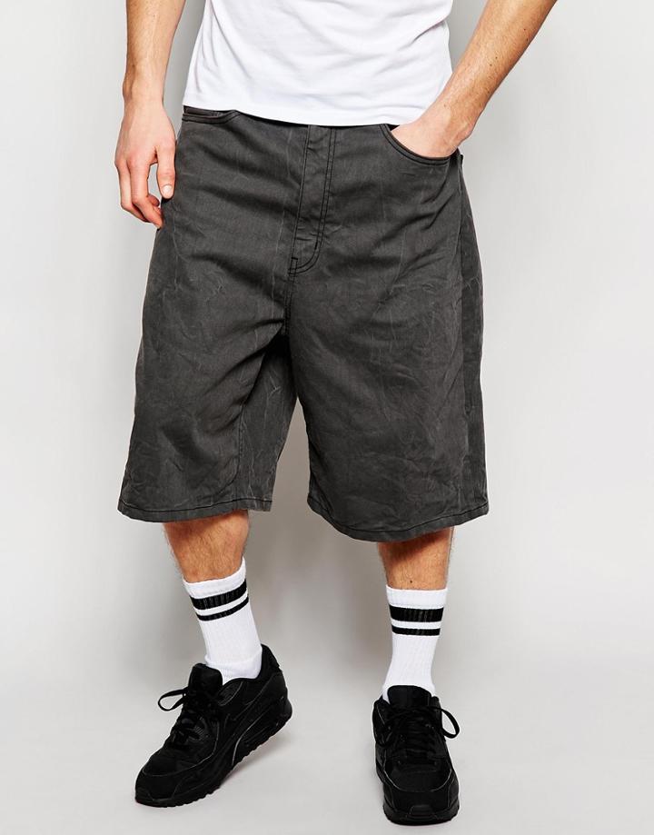 Asos Denim Shorts In Wide Leg In Mid Gray - Mid Gray