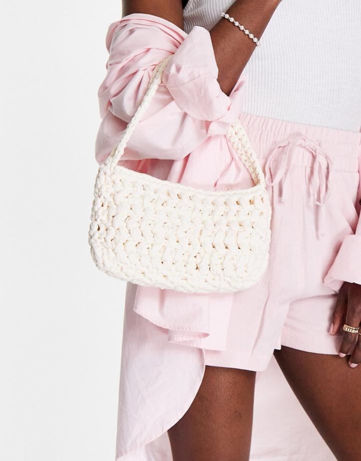 Topshop Crochet Shoulder Bag In White