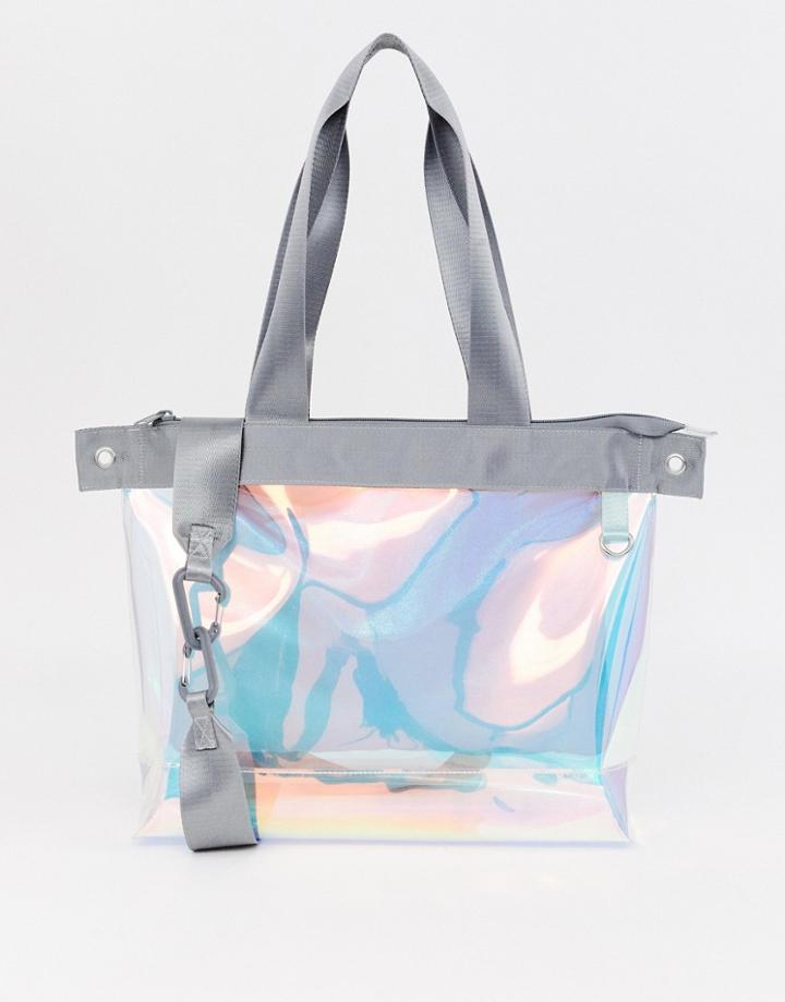 Asos Design Oversized Tote Bag In Iridescent - Clear