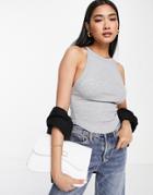 Asos Design Ribbed Tank Top With Asymmetrical Strap In Gray Heather