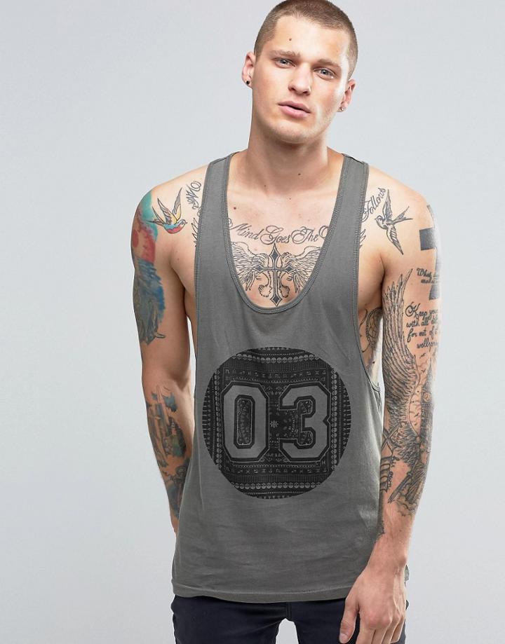 Asos Tank With Bandana Print And Extreme Racer Back - Khaki