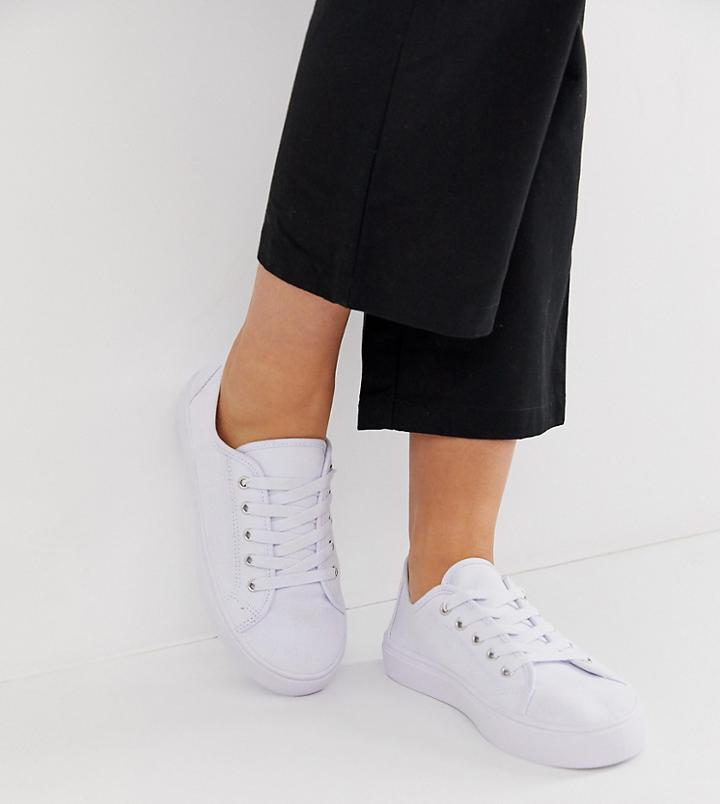 Asos Design Wide Fit Dusty Lace Up Sneakers In White