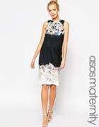Asos Maternity Asymmetric Scuba Body-conscious Dress With Spliced Print - Multi