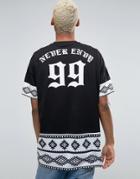 Asos Super Oversized T-shirt With Contrast Sleeves And Back Print - Bl