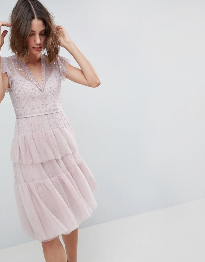 Needle & Thread Layered Midi Dress With Lace Detail - Purple
