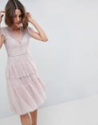 Needle & Thread Layered Midi Dress With Lace Detail - Purple