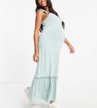 Asos Design Maternity Frill Sleeve Maxi Sundress With Lace Inserts In Sage Green