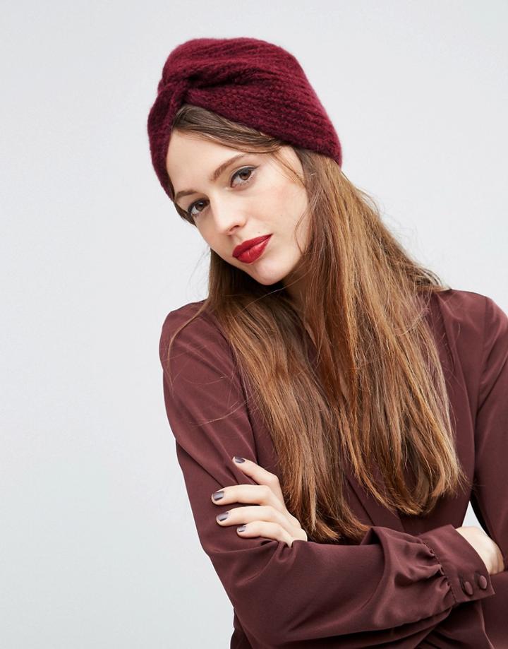 Asos Fluffy Rib Turban Hat - Red
